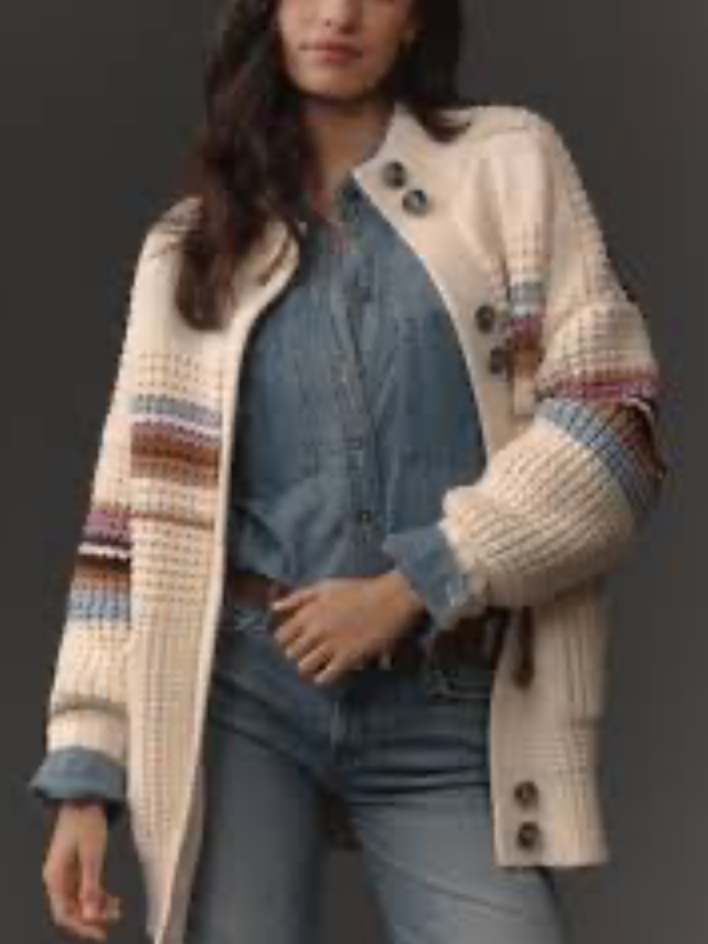 Anthropologie Maeve High-Collar Mixed-Stitch
Cardigan Sweater Size L - Picture 2 of 10